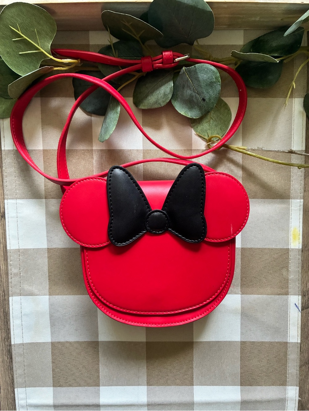 Kids Minnie Mouse Inspired Red Crossbody Bag with Black Bow Accent